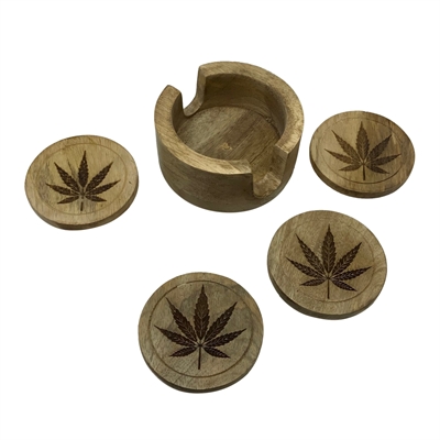 Cannabis Set of 4 Coasters - Natural 